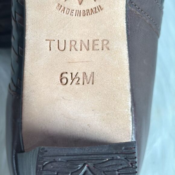 Brighton Turner Women's Heeled Booties Brown/Black Woven Leather  Sz 6.5 - Picture 5 of 6